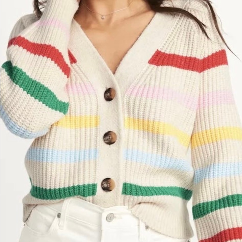 Rainbow striped chunky cardigan